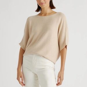Quince Lightweight Cotton Cashmere Link-Stitch Dolman Sweater